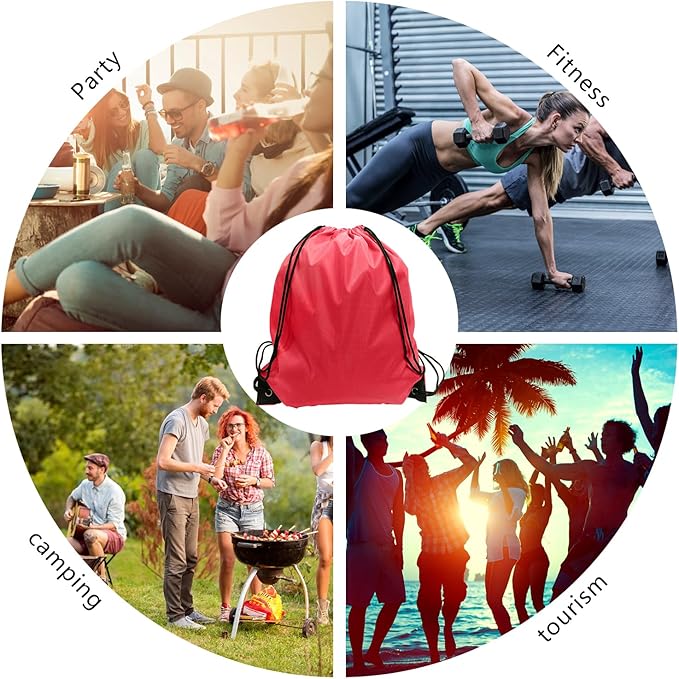 GoodtoU Drawstring Backpacks, 100 Pieces Nylon Backpack Cinch Sack Drawstring Gym Bag for Sport, Traveling, Team (Cherry)