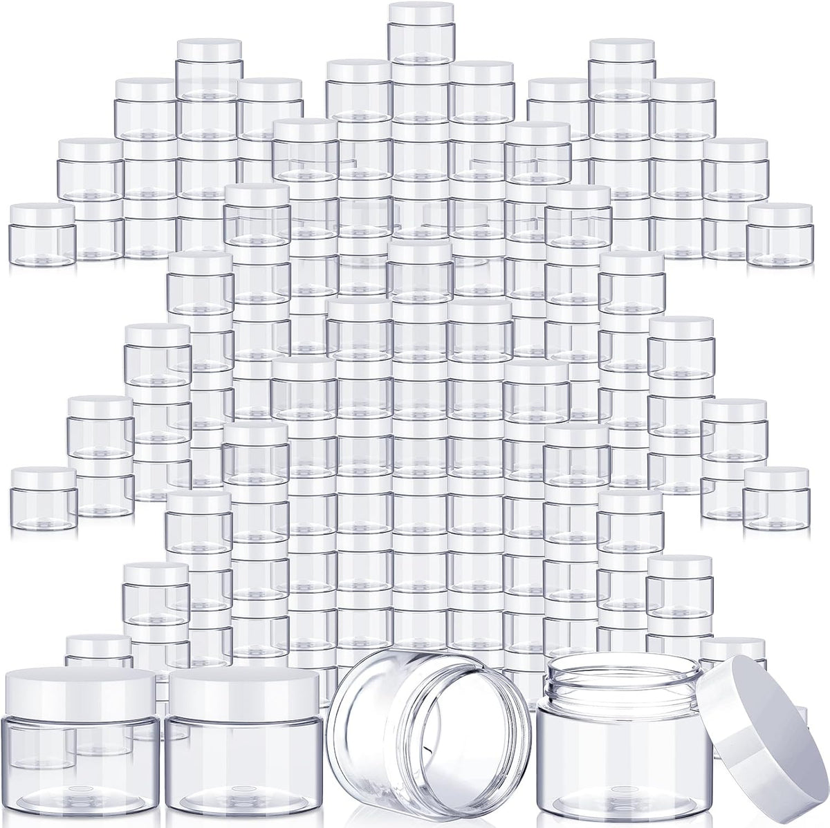 SATINIOR 100 Pcs Plastic Jars with Lids Small Containers Lids Wide Mouth Small Plastic Containers for Lotion Cream Rhinestones Body Butters Travel Storage(6 oz,White)