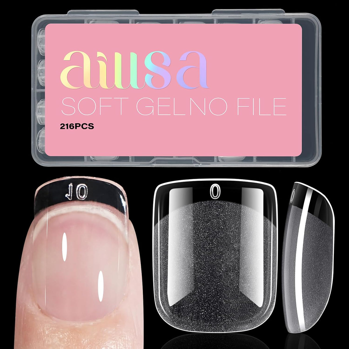 AILLSA Extra Short Square Nail Tips Full Cover Half Matte Nail Tips Clear Gelly Pre-Shaped Nails Tip Press On False Tip Extension for Home DIY Manicure Salon 216PCS 12 Sizes