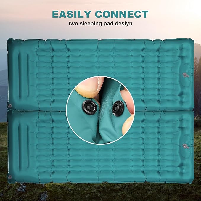 Camping Sleeping Pad with Pillow: Extra Thick 4.7 Inch Ultra-Light Self Inflating Air Mattress, Portable Comfortable Extendable Inflatable Sleep Mat for Car Traveling and Hiking (Peacock Blue)