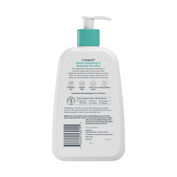 Cetaphil Gentle Exfoliating SA Lotion, Lightweight Moisturizer for All Skin Types, 8 Oz Pump Bottle, Salicylic Acid, Mandelic Acid & Gluconolactone, Gently Exfoliates, Dermatologist Recommended Brand