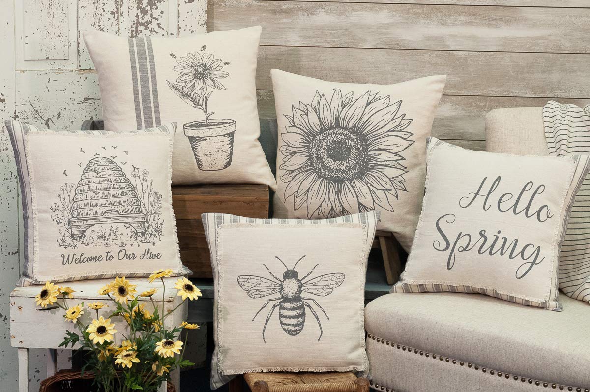 Piper Classics Sketched Sunflower Throw Pillow Cover, 20" x 20"