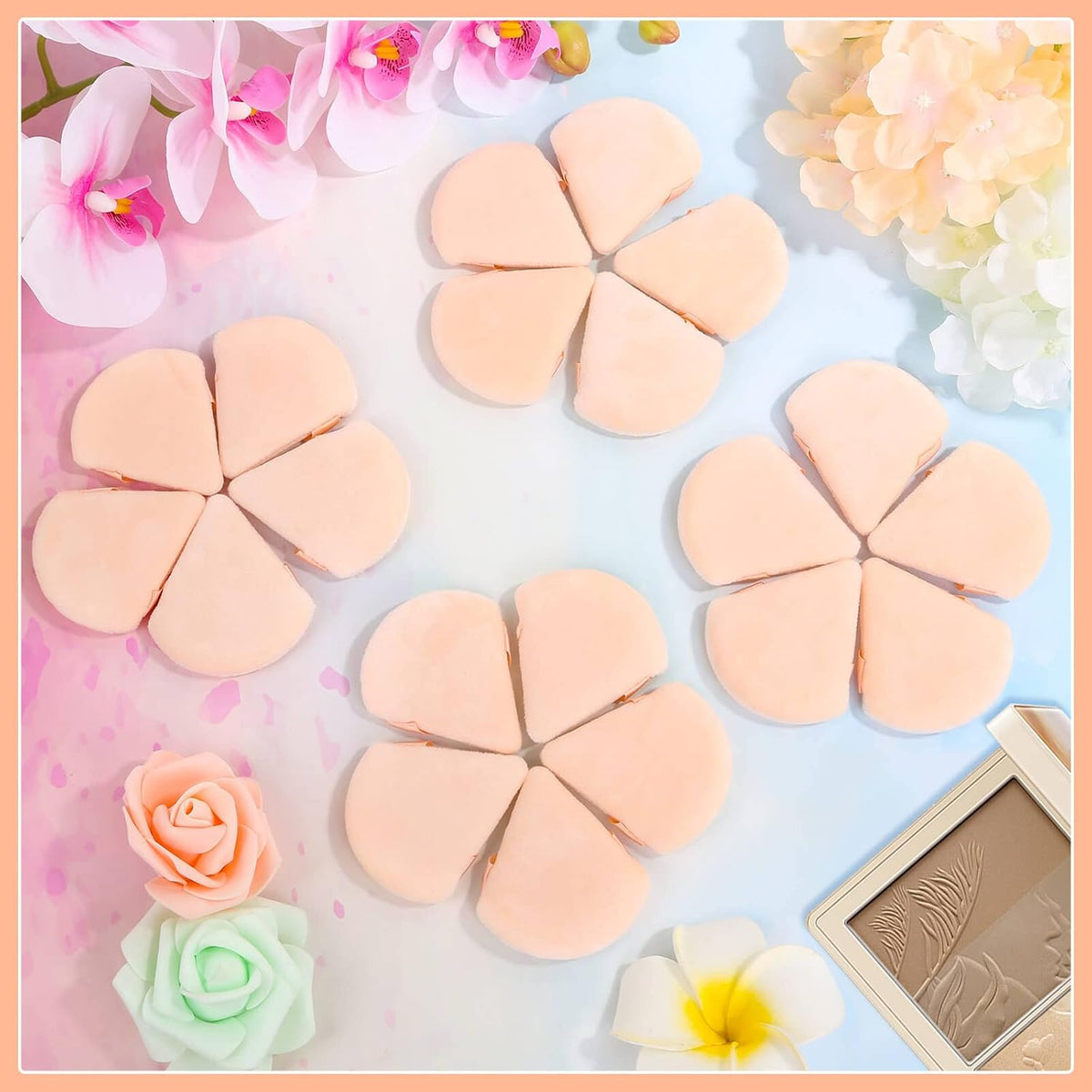 Thrilez 20pcs Triangle Powder Puff, Loose Powder Puffs Makeup Puff for Face Powder, Setting Powder Puff for Make Up, Face Puff Pads for Press Powder, Sponge Powder Applicator for Face and Eye (Beige)