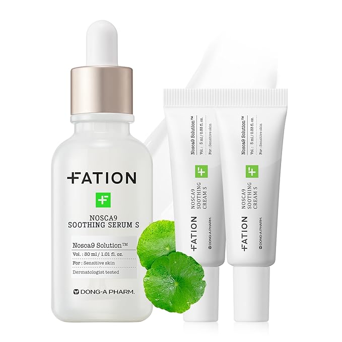 Nosca9 Soothing Serum Set - Serum and Cream for Sensitive Skin | Ceramide & Centella for Barrier Repair & Hydration | Korean Acne Skincare Routine (30ml+5ml+5ml)