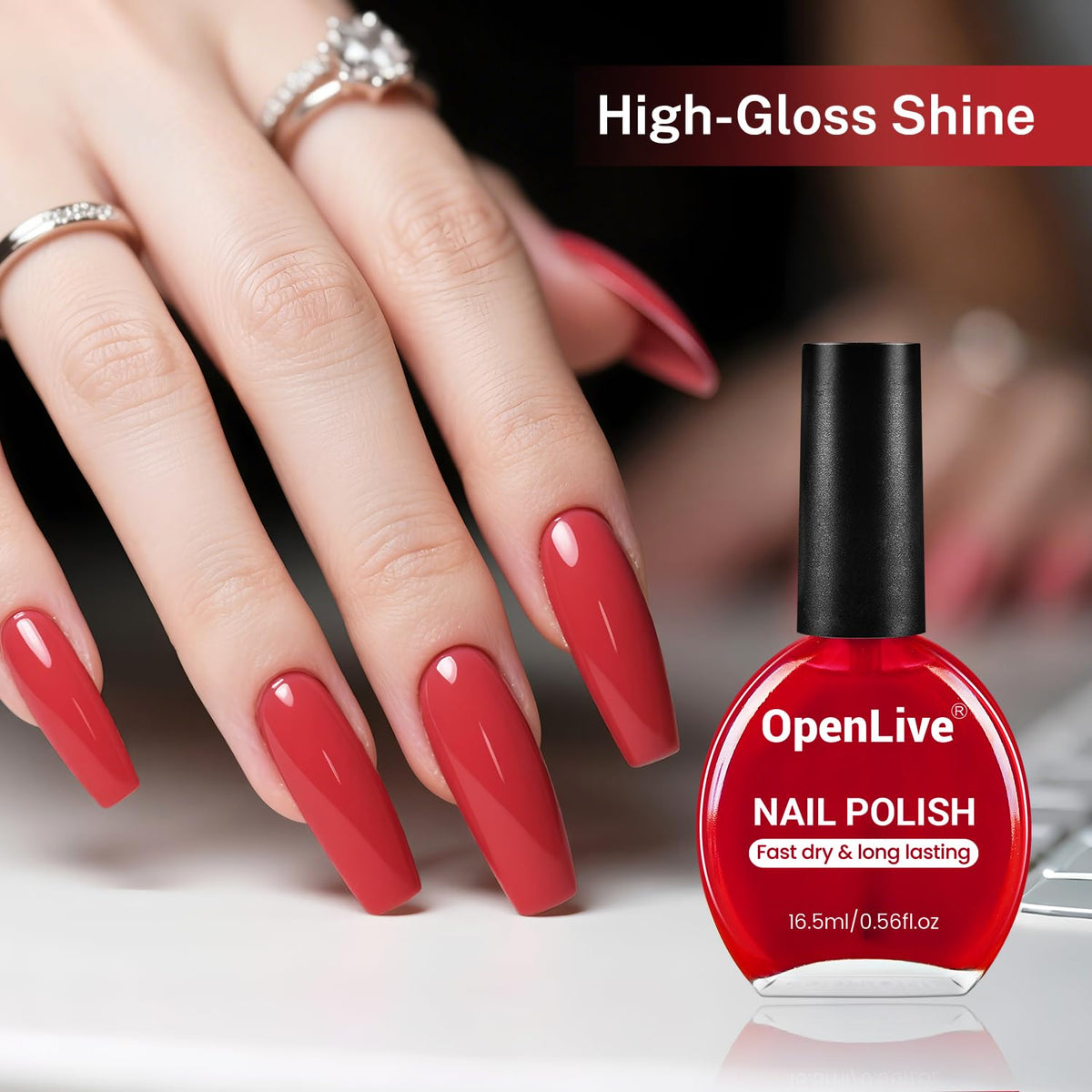 16.5ml Red Nail Polish Large Volume Quick Drying Nail Polish, Fast Drying and Long Lasting Color Nail Art DIY Home Manicure Gift for Women