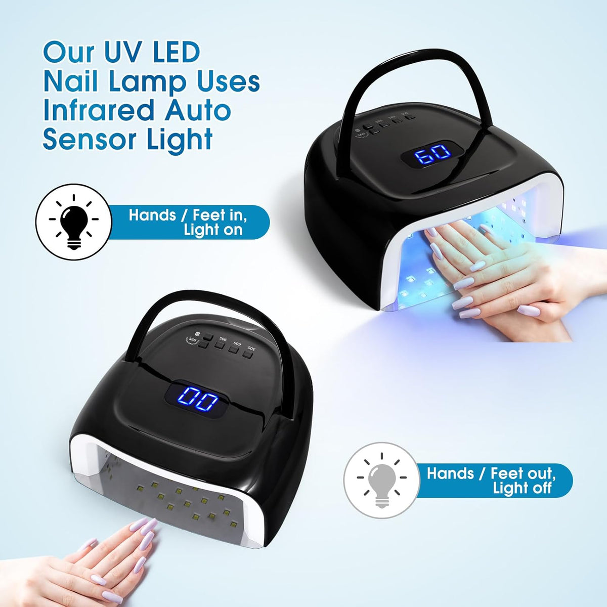60W Rechargeable LED Nail Lamp, Cordless Gel Lamp with Portable Handle & 42pcs Lamp Beads, Automatic Sensor UV LED Nail Dryer, 4 Timers Professional UV Light for Gel Nails