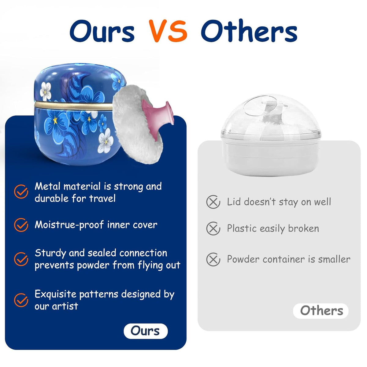 Body Powder Puff and Container for Dusting Powder, Women Powder Puff and Powder Case for Bath and Travel (Blue Season)