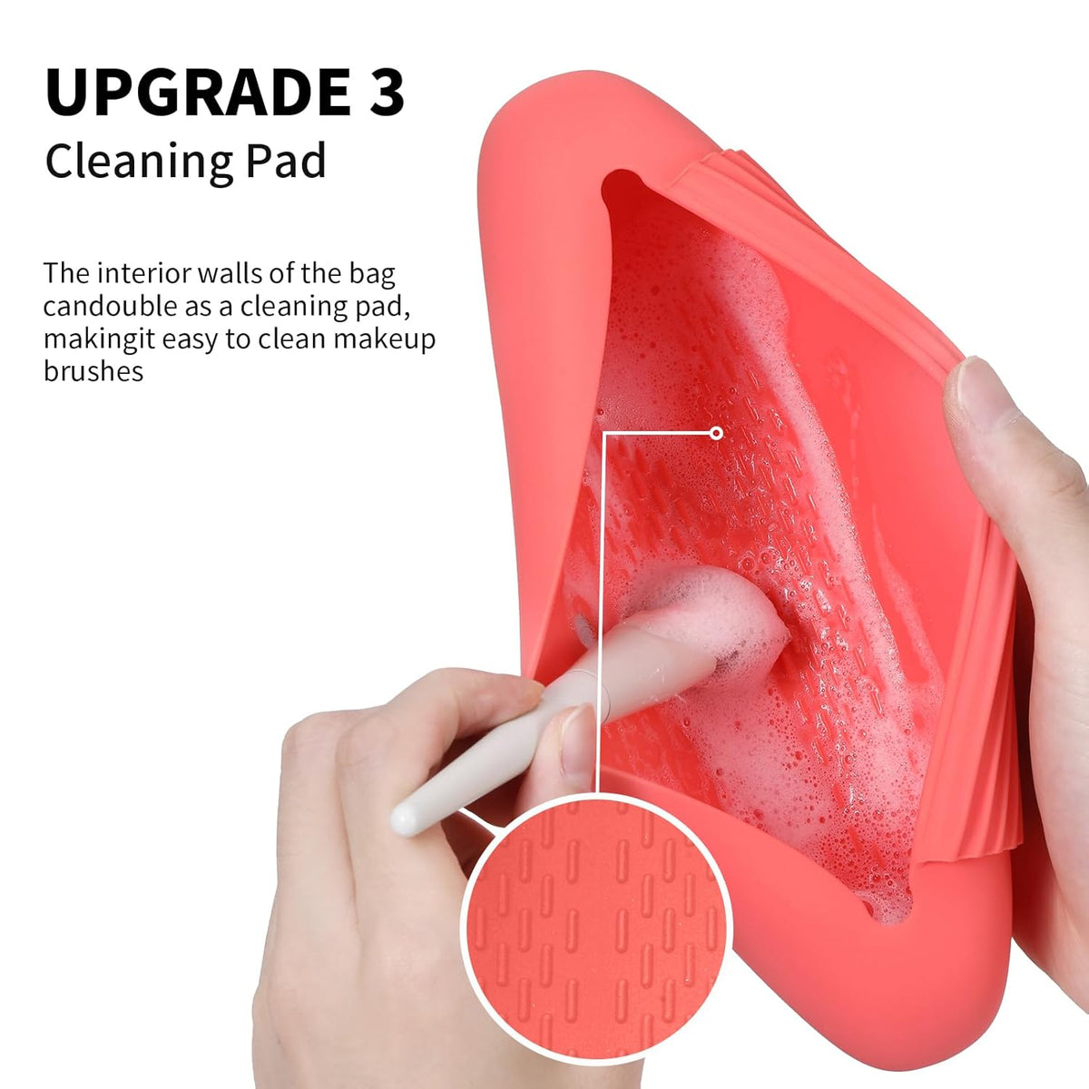 Silicone Makeup Brush Holder Travel Cosmetic Bag：Soft Portable Cosmetic Face Brushes Holder with Upgrade Anti-Fall Out Magnetic Closure, Large Travel Makeup Brush Case - Guava