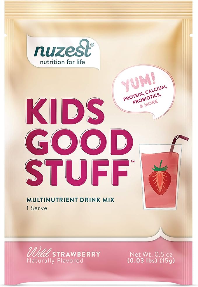 Nuzest - Kids Good Stuff - Vegan Smoothie Mix - Wild Strawberry - Multivitamin Nutritional Supplement Protein Shake - Dairy Free - Supporting Growth and Development - 0.5 Oz (1 Serving)