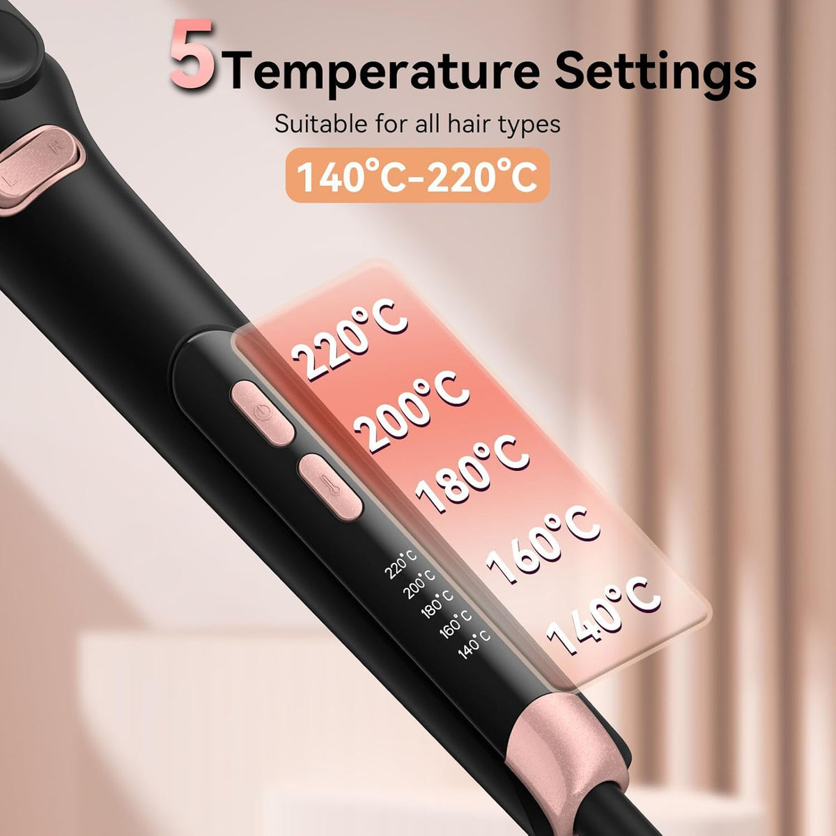 Rotating Curling Iron 1 Inch, Automatic Curling Wand, Anti-Scald Ceramic Hair Curler for Lasting Curls Waves, Auto-Shut Off Adjustable Temp 140℃- 220℃, Dual Voltage for Home Travel, Rose Gold