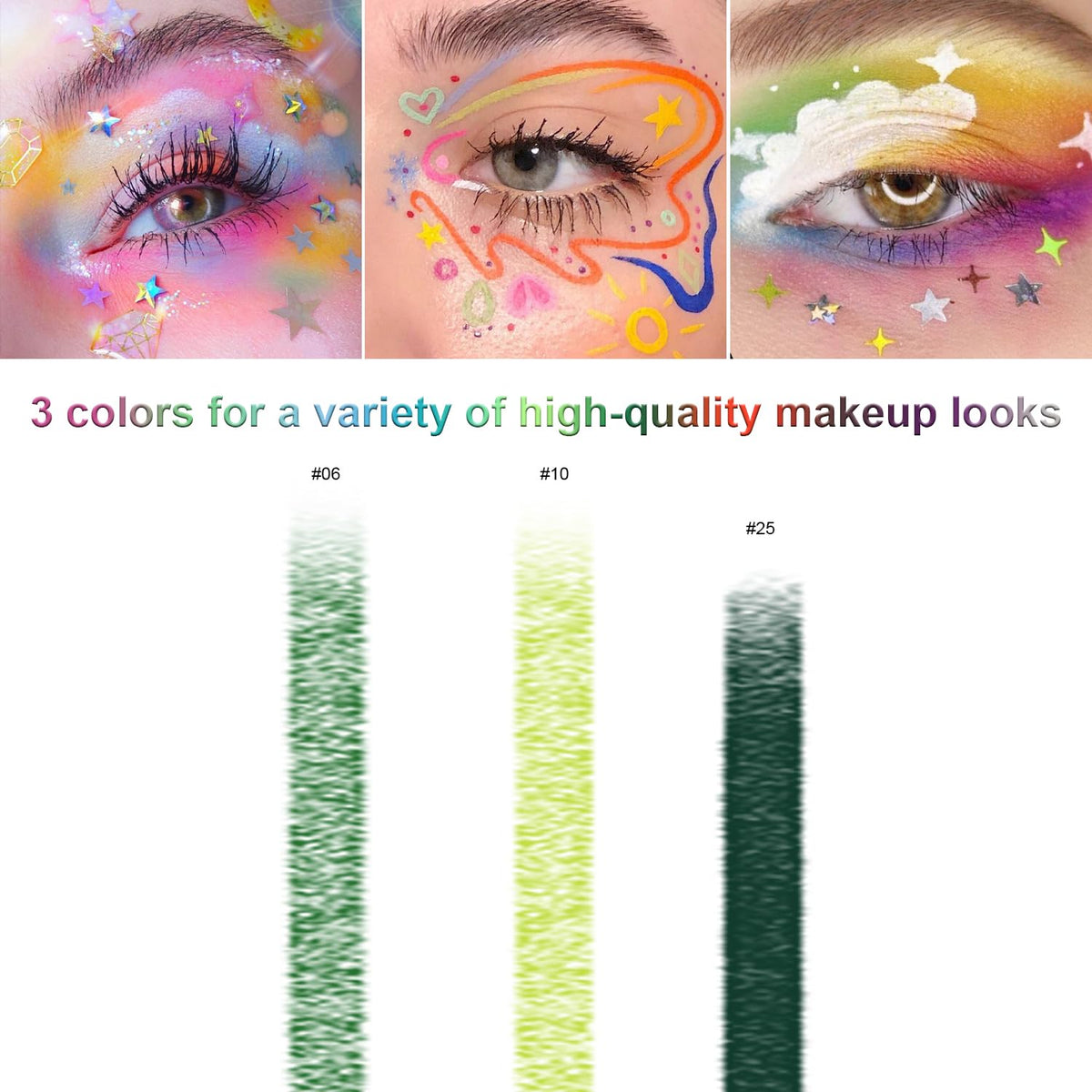 3 Colorful Eyeliner Pen Set, Eye Shadow Pencil, Pearl Eyeliner Kit Metallic Glitter Colored Eye liner for Women Eye&Lip Liner Professional Waterproof Eye Makeup (3PCS A)