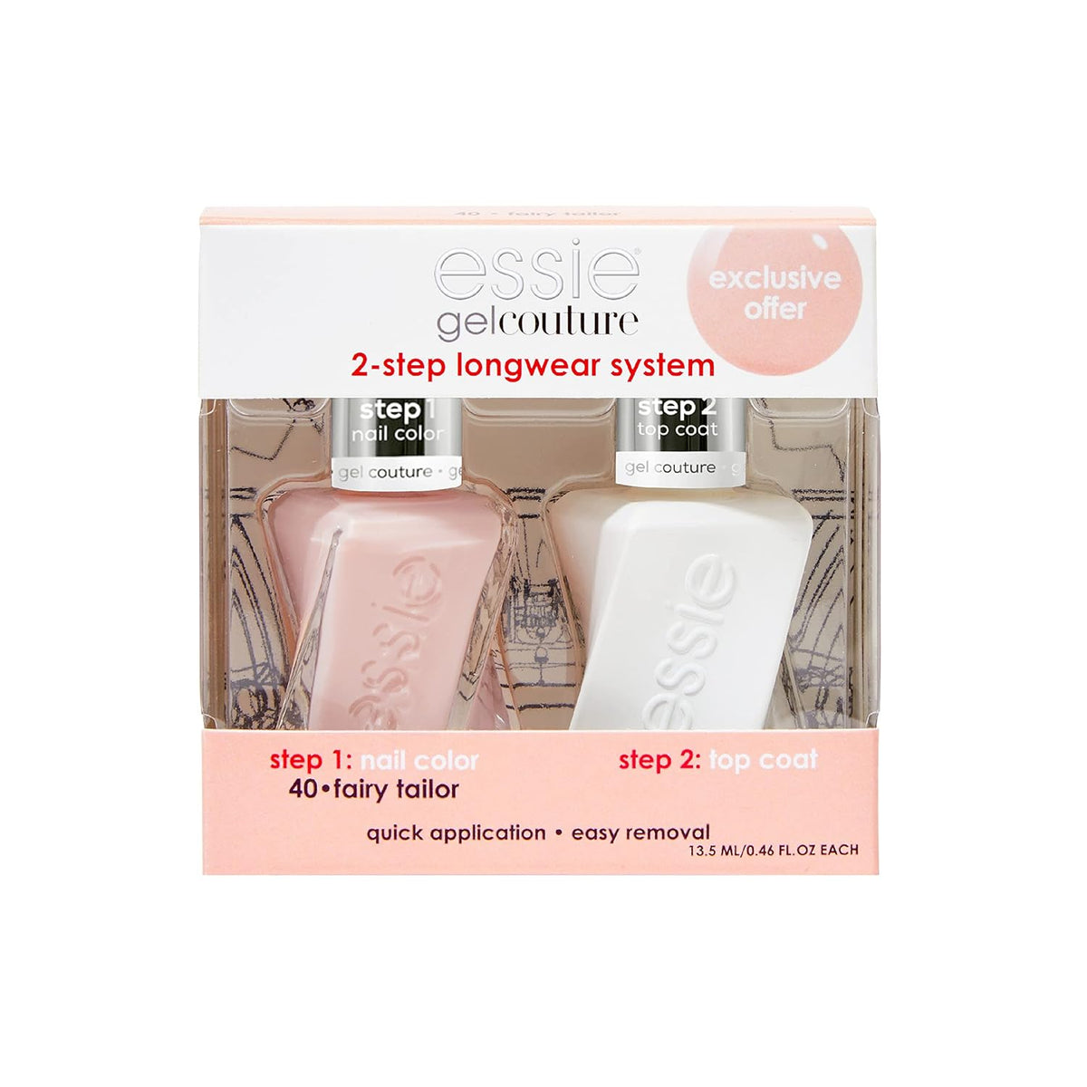 Essie Gel Couture Longwear Nail Polish Kit, Sheer Nude Pink, Fairy Tailor + Top Coat, 0.46 fl oz each
