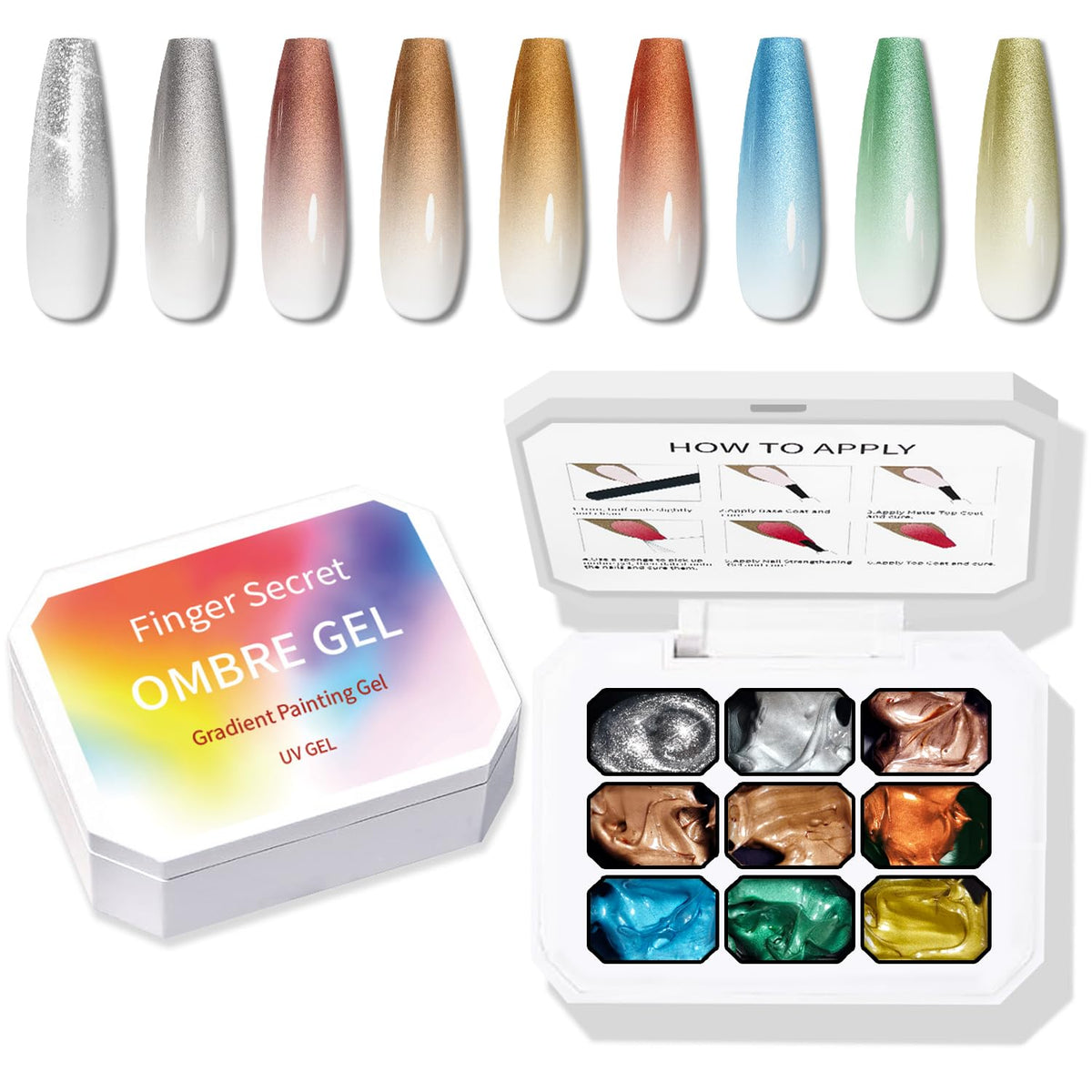 Sponge Pat Paint Nail Gel, 9 Colors Ombre Nails Gradient Gel Nail Blush Blooming Aura Nails Drawing Stripper Floral Painting Nail Art, No Wipe, UV/LED Curing (9 Colors M)