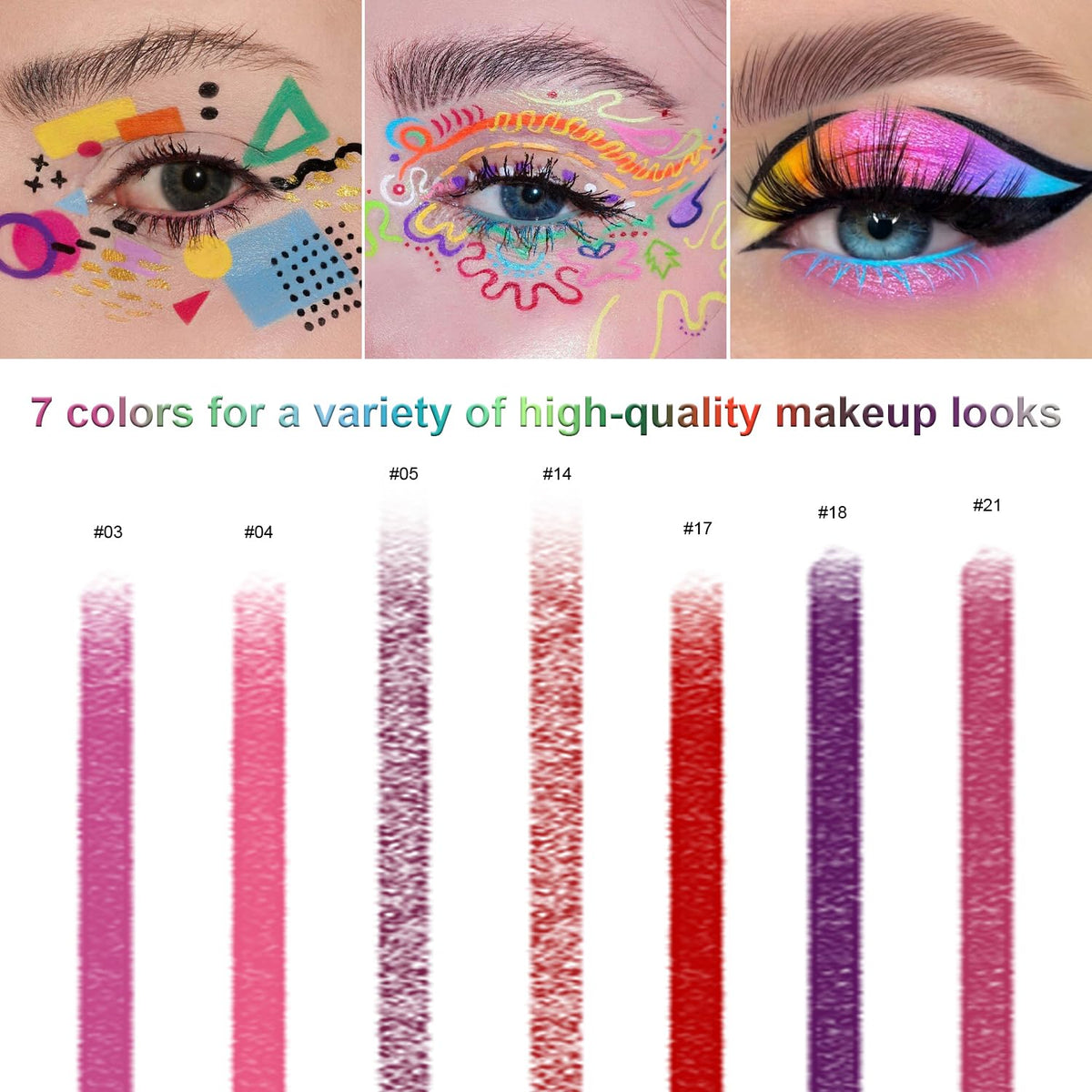 7 Colorful Eyeliner Pen Set, Eye Shadow Pencil, Pearl Eyeliner Kit Metallic Glitter Colored Eye liner for Women Eye&Lip Liner Professional Waterproof Eye Makeup (7PCS C)