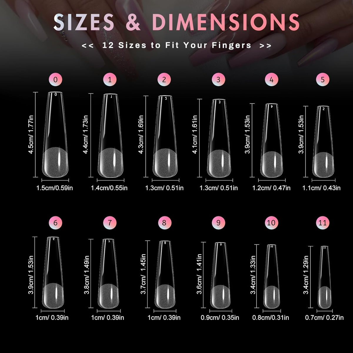 Ranrose 240pcs Nails Tips Coffin: XXL Super Long Half Matte False Nails 12 Sizes C Cruve Acrylic Nails, Coffin Press on Nails Extension For Nail Salons DIY