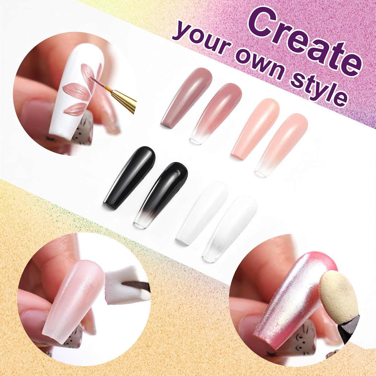 Gradient Painting Gel, 4 Colors Ombre Gel Nail Polish Include White Nude Almond Black Sponging for Pigment Pat Nails French Manicure Soak Off UV DIY Nail Art Essentia Set