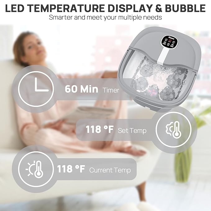 HOSPAN Collapsible Foot Spa Electric Rotary Massage, Foot Bath with Heat, Bubble, Remote, and 24 Motorized Shiatsu Massage Balls. Pedicure Foot Spa for Feet Stress Relief - FS02A