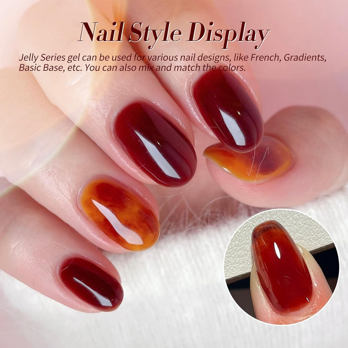 Born Pretty Fall Winter Jelly Gel Nail Polish Amber Crystal Transparent Brown Orange Red Gel Polish Nail Art Manicure DIY at Home and Salon 6PCS 7ML