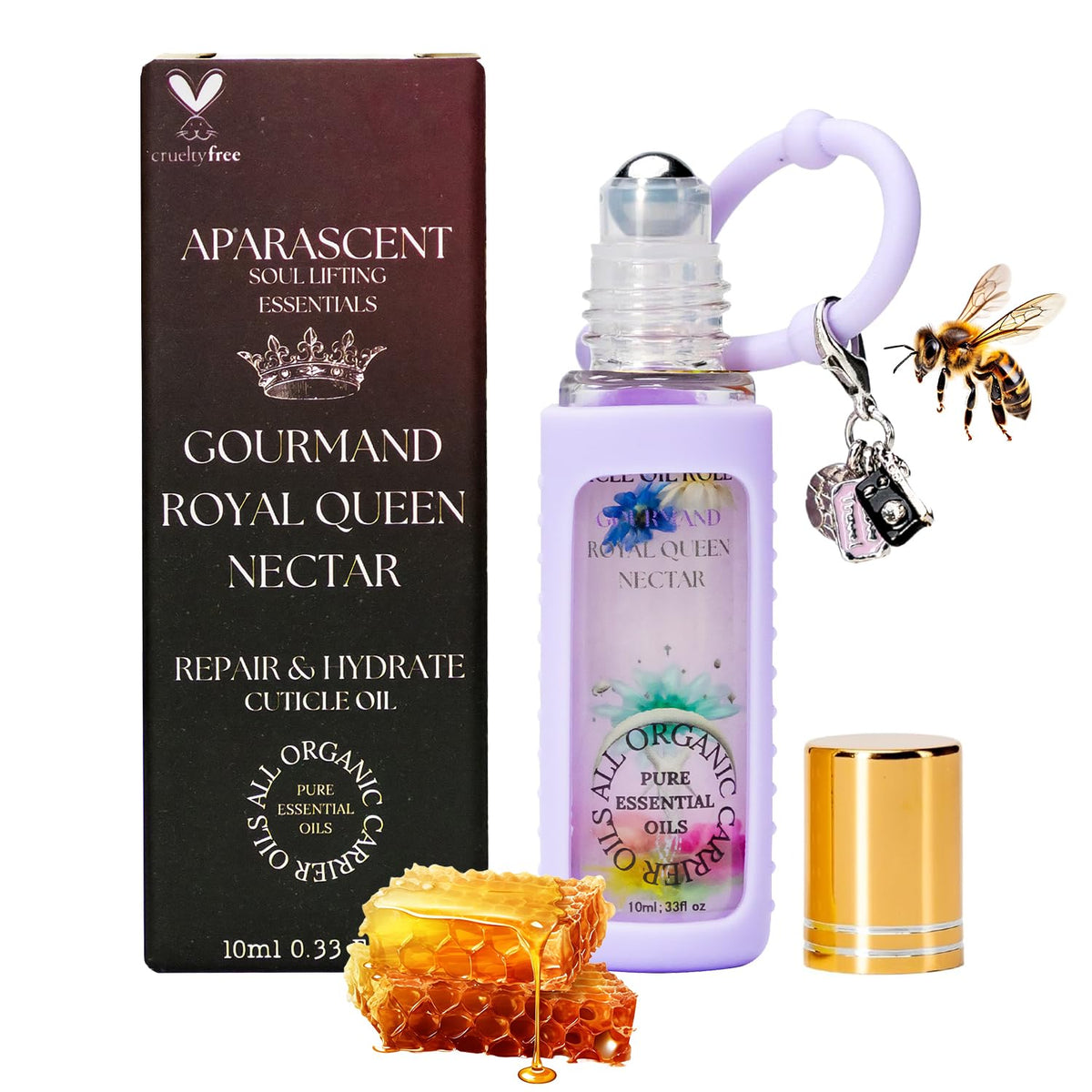 Gourmand Royal Queen Nectar Organic Nail Cuticle Oil Pen with Jojoba, Coconut MCT, and Rosehip for Nail Hydration, Growth & Strength, Travel Size Keychain(0.34 Fl Oz)