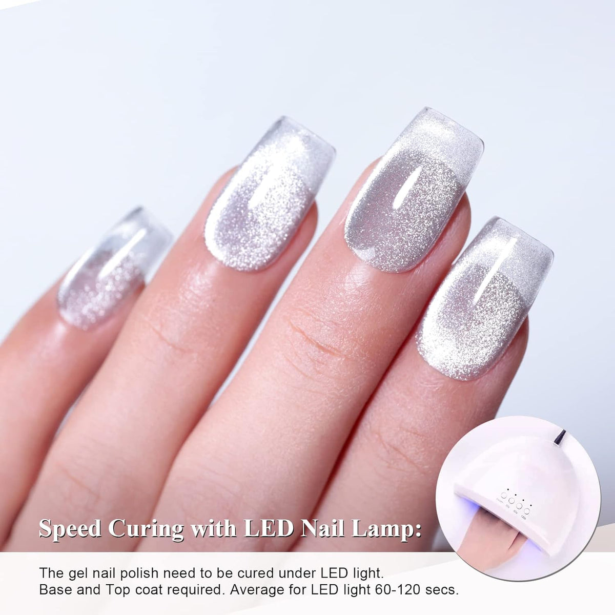 Imtiti Silver Cat Eye Gel Polish,0.5 fl.oz Holographic 9D Glitter Magnetic Soak Off UV LED Gel Nail Polish with Magnetic Stick for Nail Salon