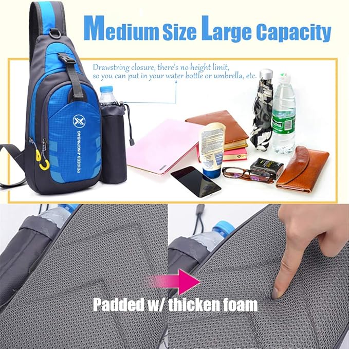 Peicees Chest Crossbody Sling Backpack Bag Travel Bike Gym Daypack for Women Men