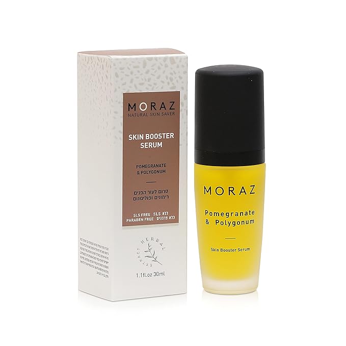 Moraz Skin Booster Vitamin C Face Serum with Pomegranate Extract, Polygonum, Myrtle, Mugwort, Jojoba Oil & Vitamin E – SLS & Paraben Free Anti Aging Serum – Antioxidant Glow Serum for Face, 1.1 Fl Oz