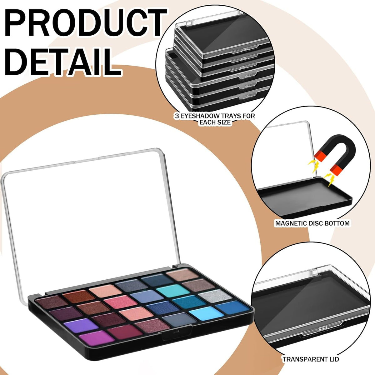6 Pcs Empty Magnetic Makeup Palette with Clear Top Travel Makeup Pan DIY Eyeshadow Pan Dispensing Storage Box for Eyeshadow Lipstick Blush Powder Pigment, 4.6 x 2.4 x 0.4 In, 5.5 x 4.0 x 0.6 In
