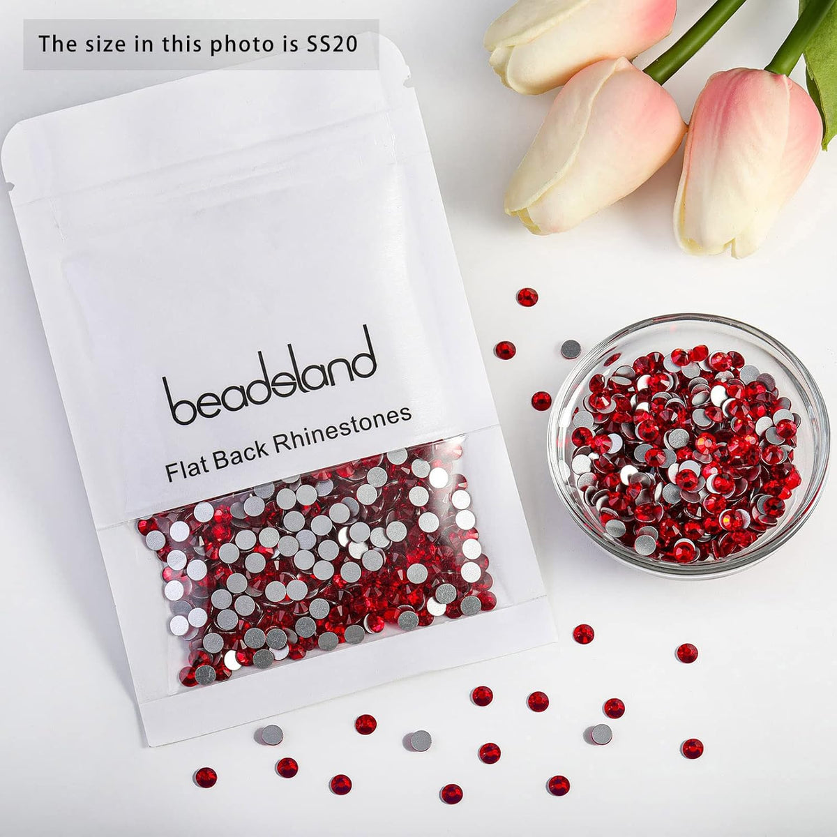 beadsland Flat Back Crystal Rhinestones Round Gems, Light Siam (4.6-4.8mm) SS20/1440pcs