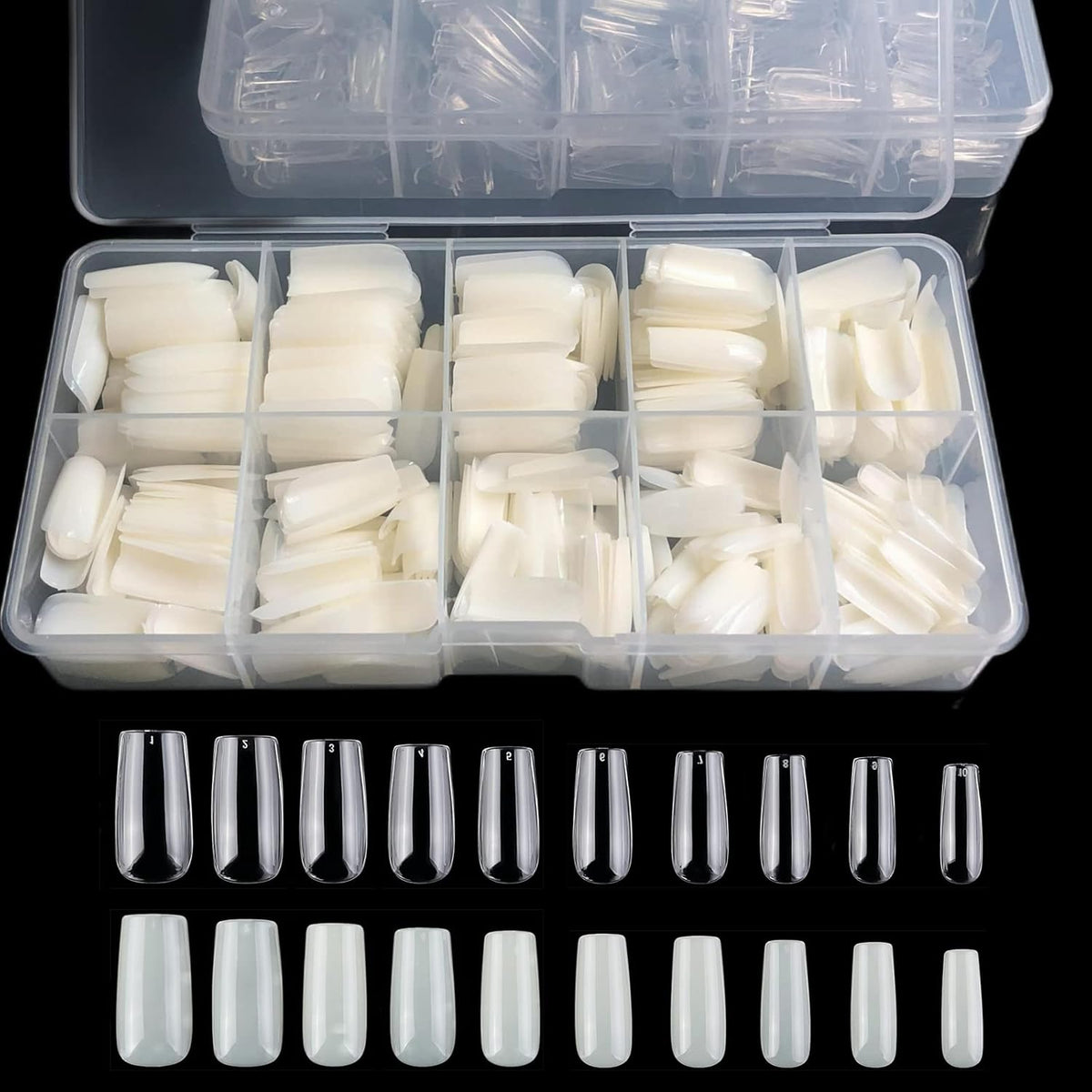 Short Square Nail Tips,1000 PCS Artificial Full Cover Fake Nails Soft Gel Tips 10 Sizes with Box for Home DIY Nail Salon (Clear and Natural 3)