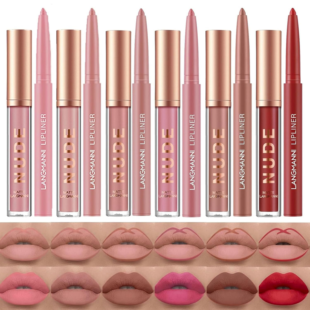 LANGMANNI 6 Matte Lipstick with 6 Lipliners Durable Makeup Set,Long-Lasting Non-Stick Cup Not Fade Waterproof Pigmented Velvet Lipgloss Kit Beauty Cosmetics Makeup Gift for Girls (#B)