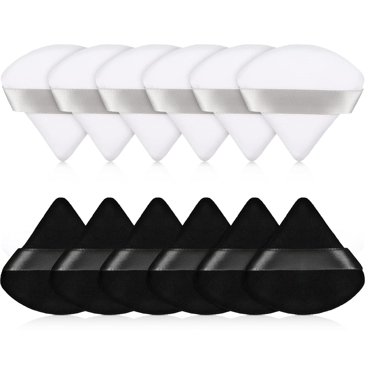 Maitys 12 Pieces Powder Puff Triangle Face Makeup Cosmetic for Loose Powder Soft Body Washable Reusable Foundation Sponge Mineral Wet Dry Makeup Tool(Black, White, Small)