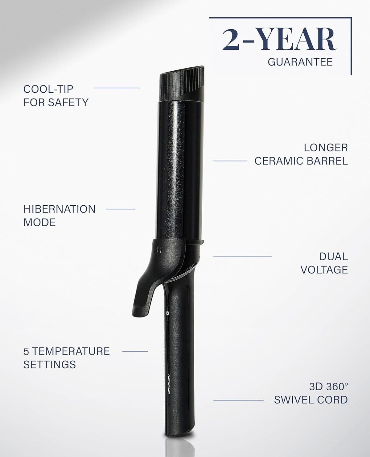 GLAMPALM Curling Iron 1 1/4" - Long Barrel Ceramic Hair Curler for Women, Korea's No.1 Salon Hot Tool, 5 Temps & 30s Heat-up, 3D Swivel Cord & Dual Voltage, Black (GP628)