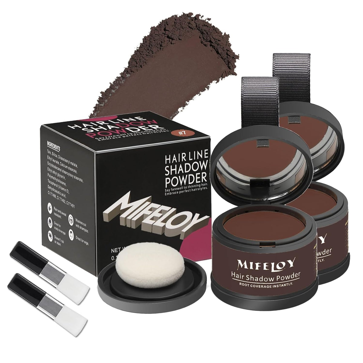 2 Pack Root Touch Up Shadow Powder, Gray Hair Cover Up, Women Color Root Coverage Powder for Thinning Grey Hairline, Men Instantly Concealer Hair Loss Beard Line Eyebrow, Red Brown