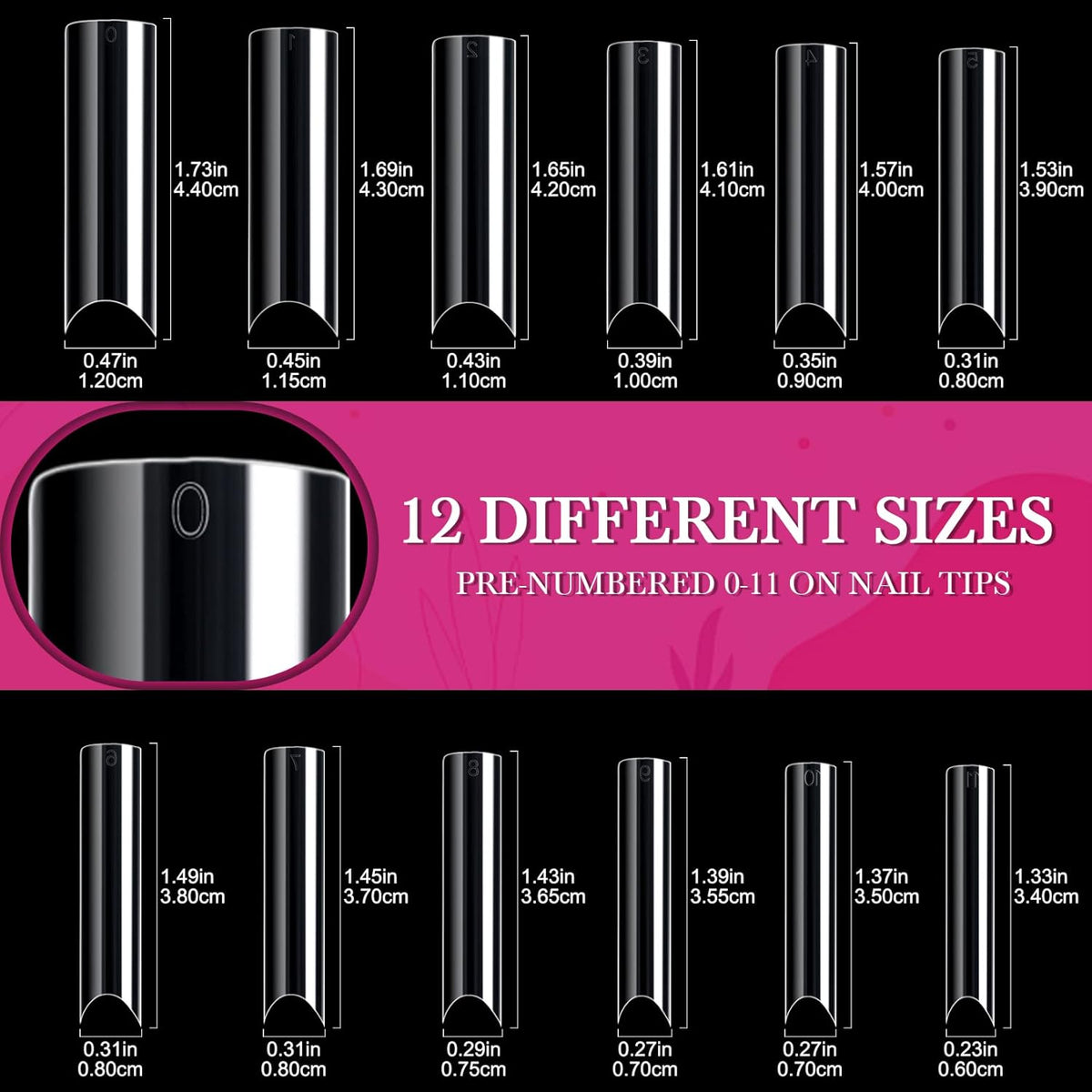Ranrose 120PCS Extra Long Half Nail Tips,XXL Super Long Half Cover Deep C Curve False Nails 12 Sizes Tapered Square Press on Nails with Box