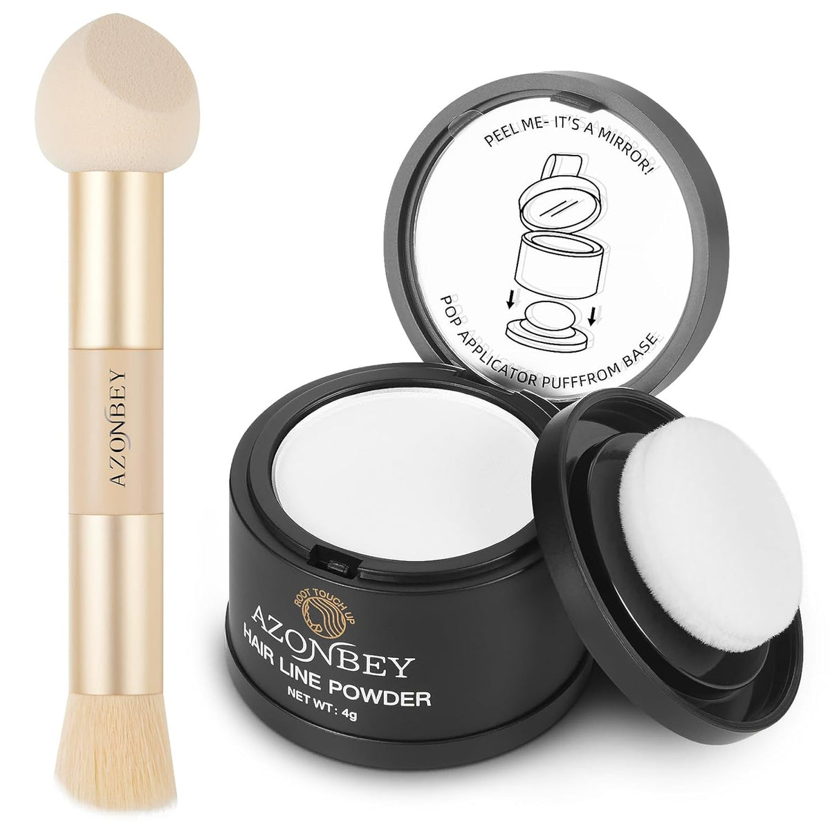 Root Touch Up Sets,Hairline Powder for Women Cover Up- Hairline Concealer for Thin and Thinning Hair, Water & Sweat Resistant,Contain Azonbey Makeup Brush (White, Med-Makeup Brush)