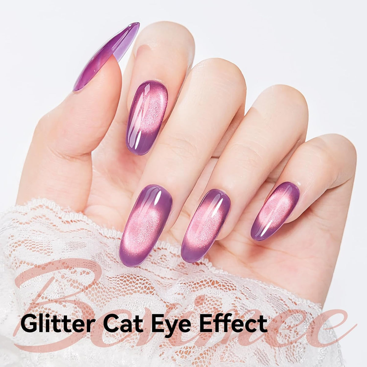 Purple Cat Eye Gel Nail Polish - Glass CatEye Polish Holographic Mooncat Gel Polish with Magnet Stick Long-Lasting UV/LED Soak Off Home DIY Manicure