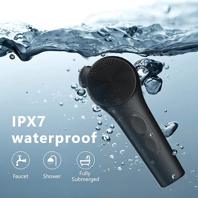 Silicone Face Scrubber, Waterproof Rechargeable Facial Cleansing Brush, 5 Cleansing Modes with Nose Brush for Men & Women Electric Face Wash Brush for Deep Cleaning, Exfoliating, Massaging-Black