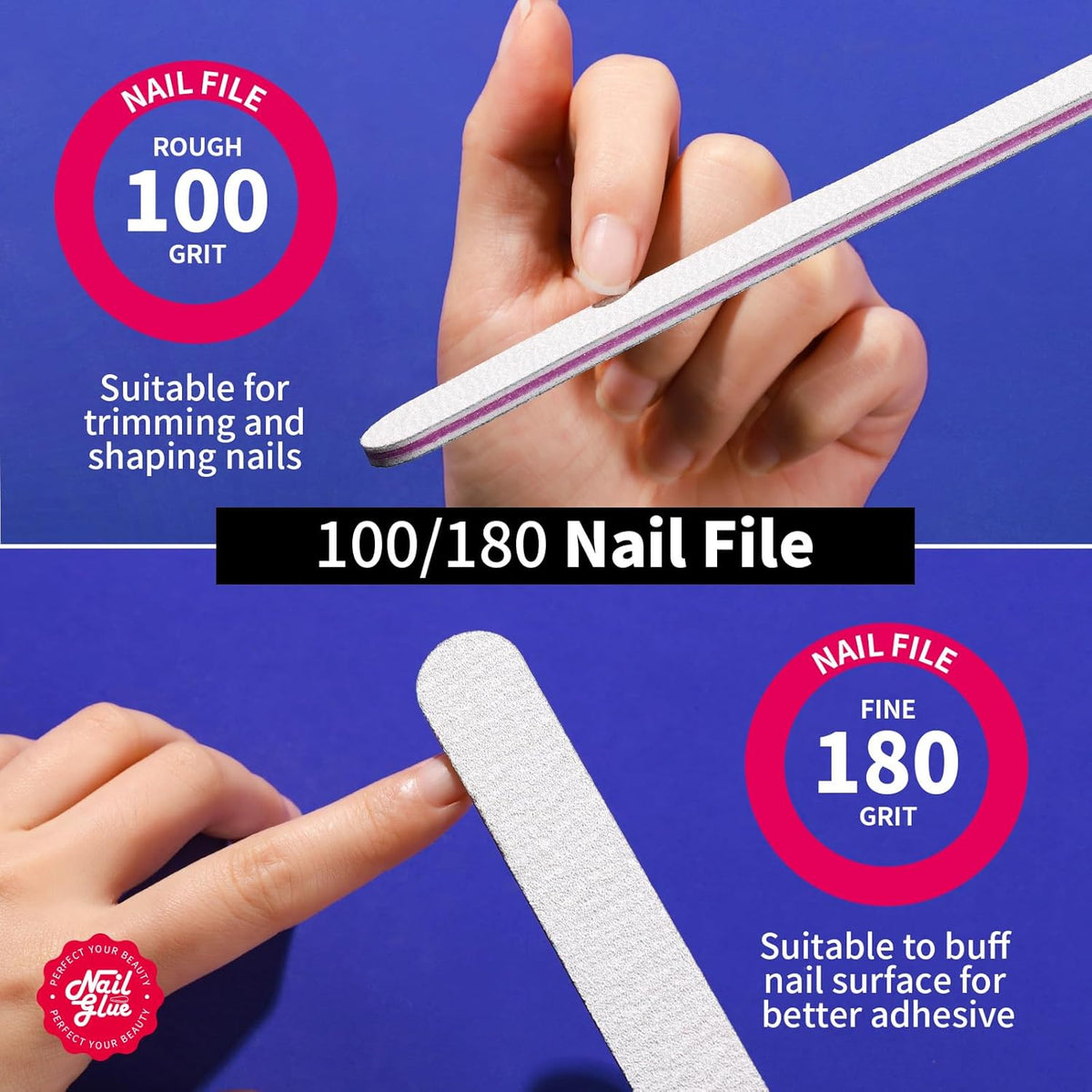 Teenitor Strong Nail Glue, 42ml Professional for Press Ons, Brush-On for Acrylic Nails, Bond With File, Long Lasting, 10 Pcs