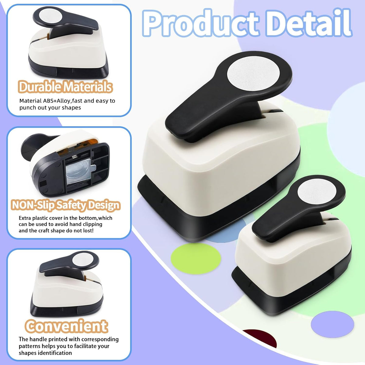 Circle Punch, Circle Hole Punch, Paper Hole Puncher, 3 PCS CirclePunch Set, 1 inch Hole PunchCircle, 5/8'' CirclePaper Punchers, 3/8'' Craft Punches, HolePuncher for Crafts, Shape Punches