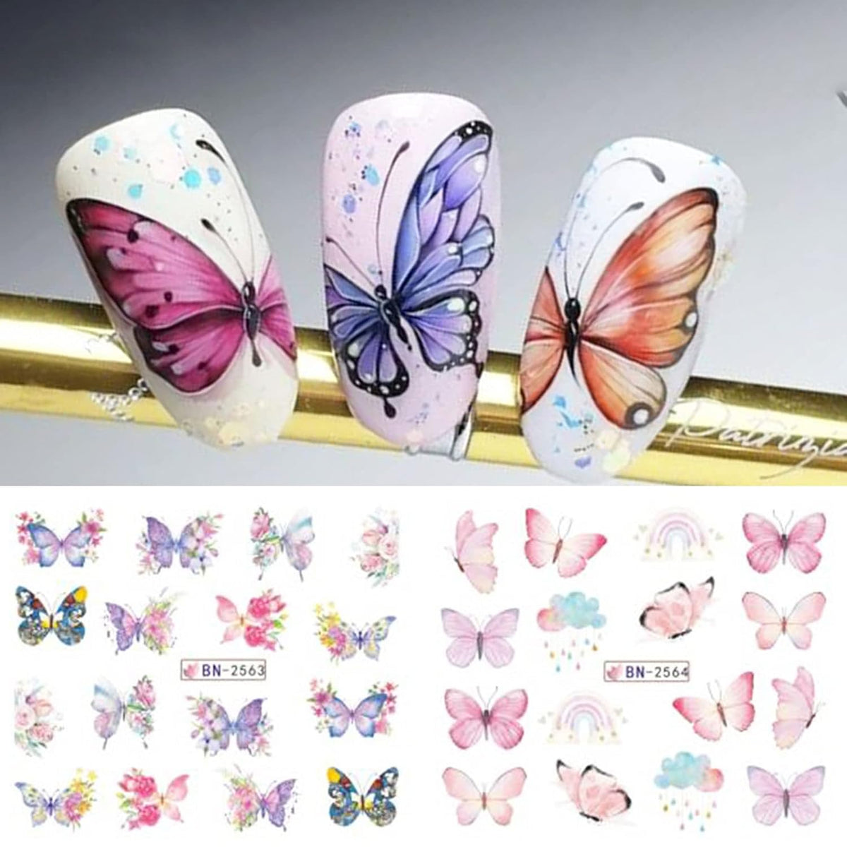 Butterfly Nail Art Sticker Colorful Butterfly Water Transfer Nail Stickers Decal Summer Nail Art Supplies for Acrylic Nail DIY Decoration Manicure Tip 12 Sheets