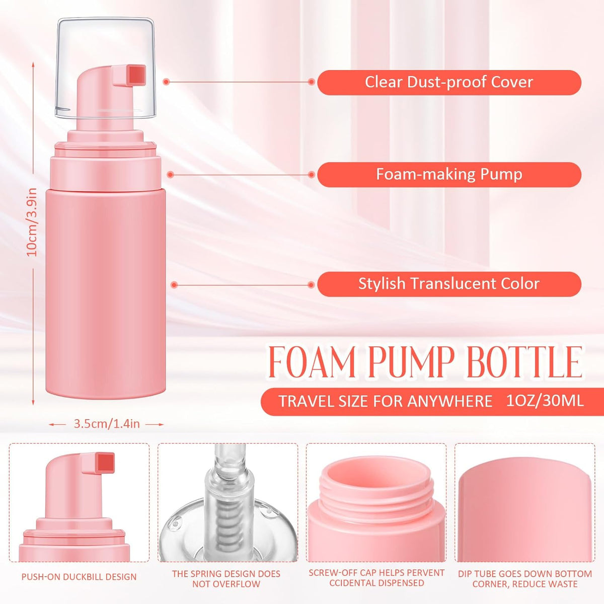 50pcs Foam Pump Bottles 1oz/30ml Plastic Mini Empty Dispenser DIY Travel Face Cleanser Mousse Soap Foam Bottle Refillable Hand Soap Eyelash Shampoo Cosmetics Portable Travel Pack(Pink)