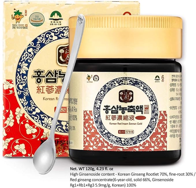 Gangwoninsam] Korean Red Ginseng Extract Gold 120g / 4.23 fl. oz – New Package Design, Contains 100% Pure Korean 6-Year-Old Red Ginseng Root Extract