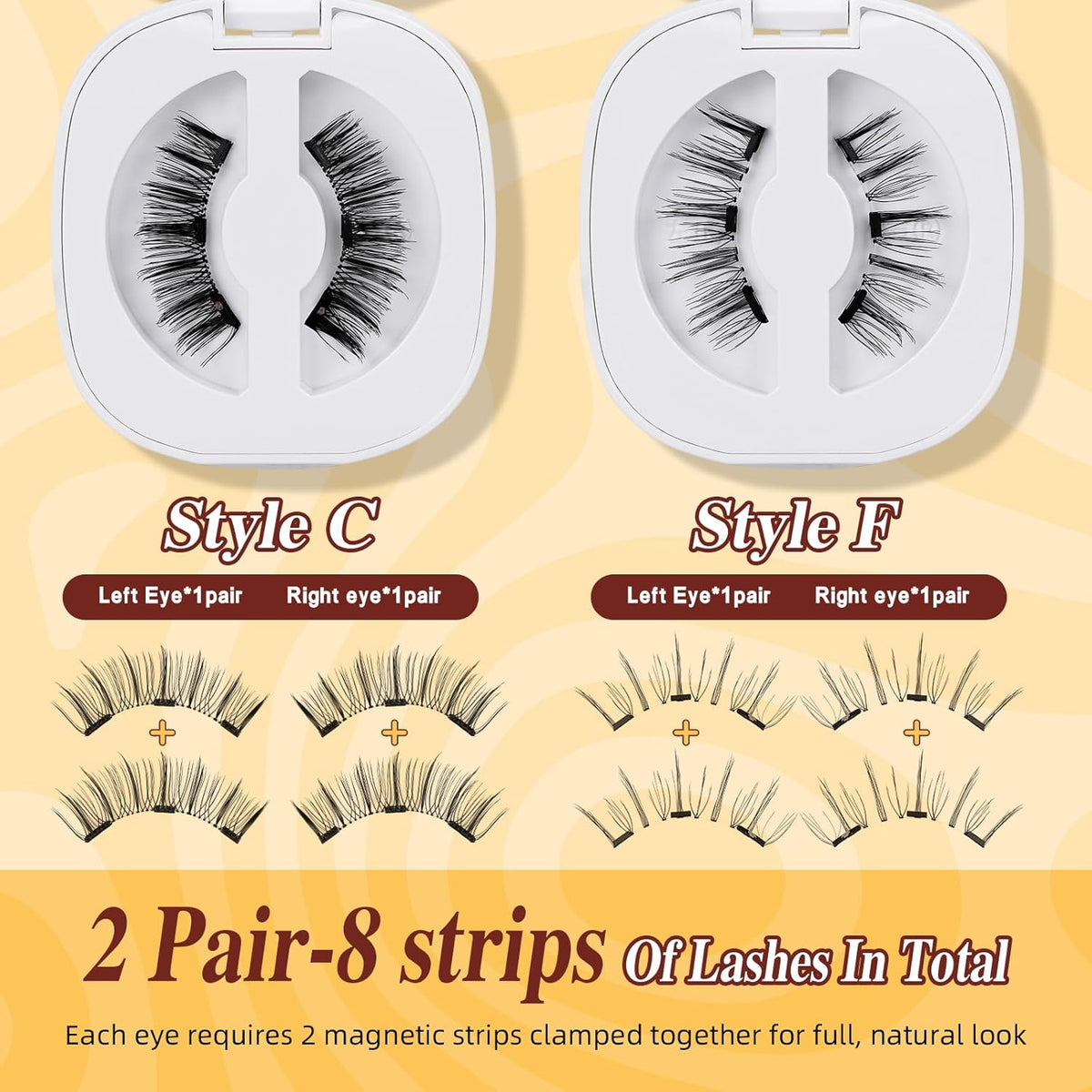 QUEWEL 2 Pairs Magnetic Eyelashes, Reusable No Glue Needed Magnetic Eyelashes Kit with Applicator Lash Clusters Kit without Eyeliner Easy to Wear and Remove (G-YC-C+F01)