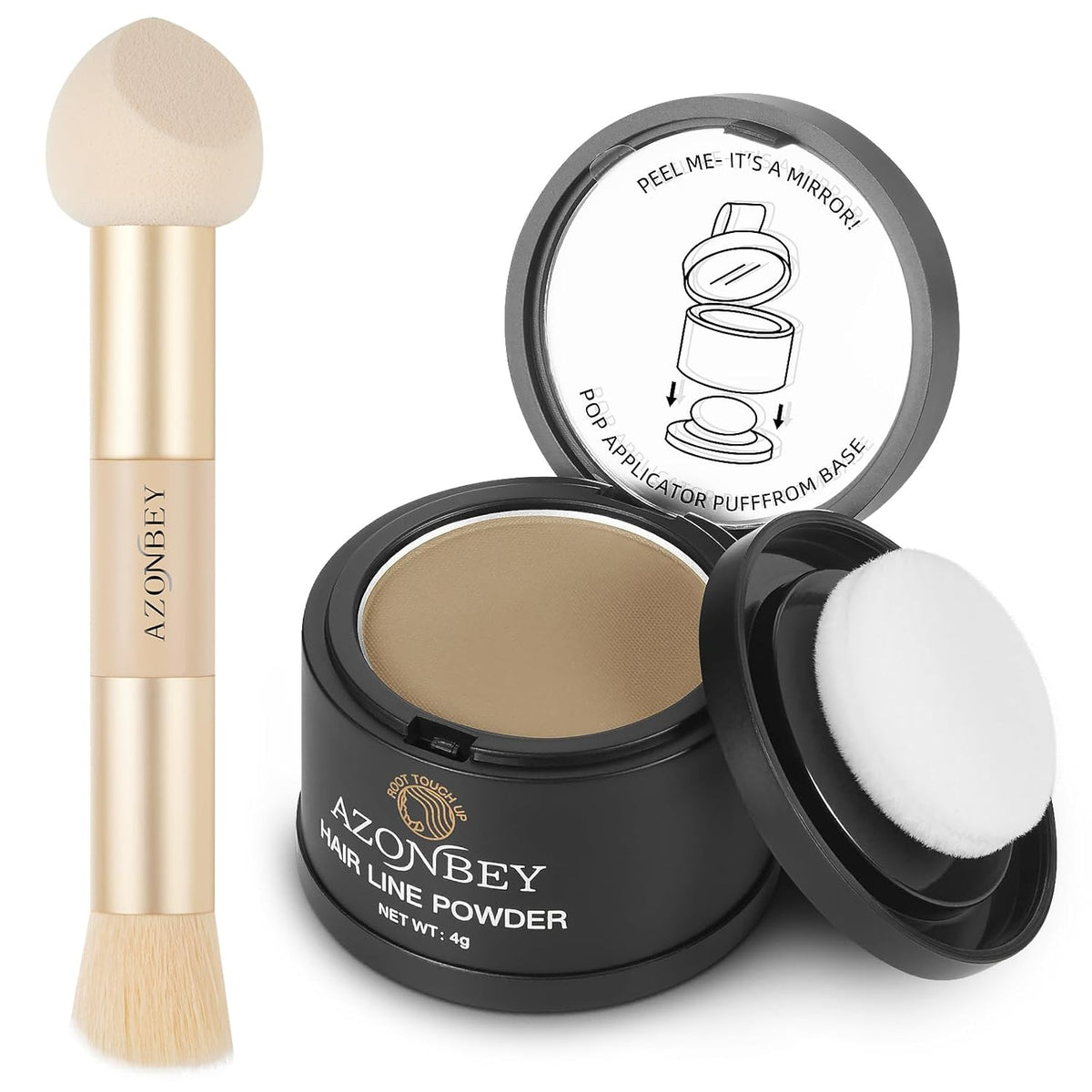 Root Touch Up Sets,Hairline Powder for Women Cover Up- Hairline Concealer for Thin and Thinning Hair, Water & Sweat Resistant,Contain Azonbey Makeup Brush (Med Blonde, Med-Makeup Brush)
