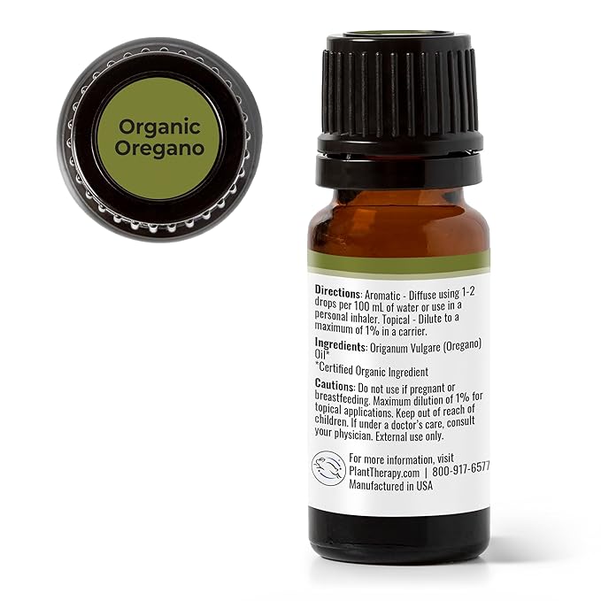 Plant Therapy Organic Oregano Essential Oil 100% Pure, USDA Certified Organic, Undiluted, Natural Aromatherapy, Therapeutic Grade 10 mL (1/3 oz)