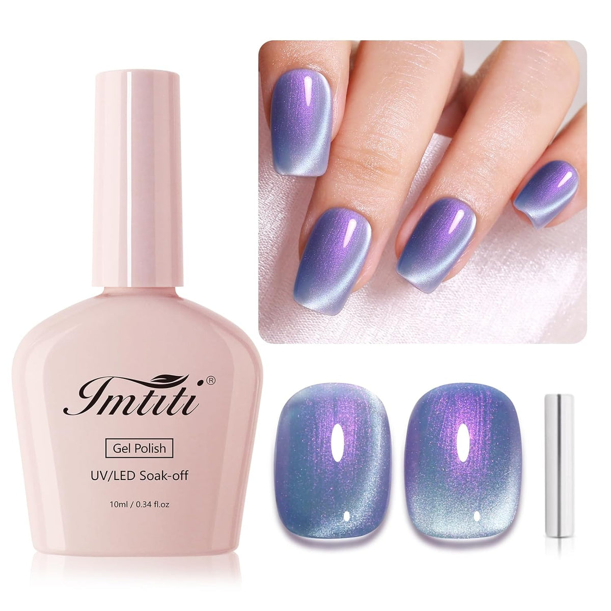 Imtiti Aurora Cat Eye Gel Polish, Pearl Blue Purple Holographic Glitter Magnetic UV Soak Off Gel Nail Polish (0.34 Fl Oz-994)