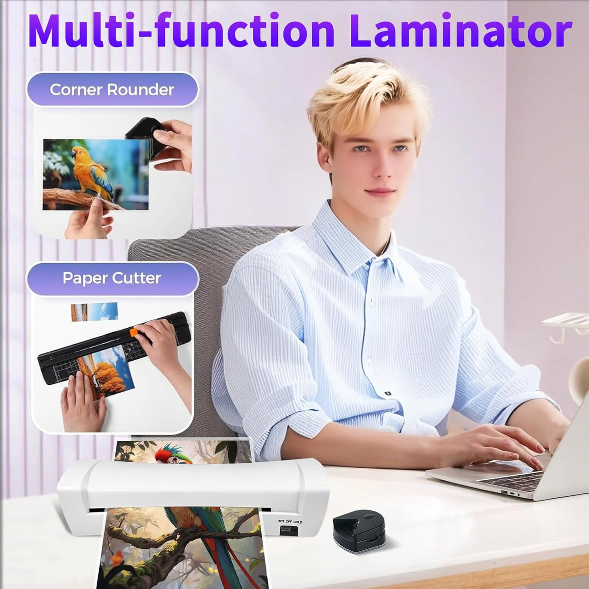 9 Inch Laminator Machine for Documents and Photos, 6 in1 A4 Thermal Laminator Machine with Never Jam Technology, 15 Laminating Sheets, 5 Mil Thick, Use for Home Office School