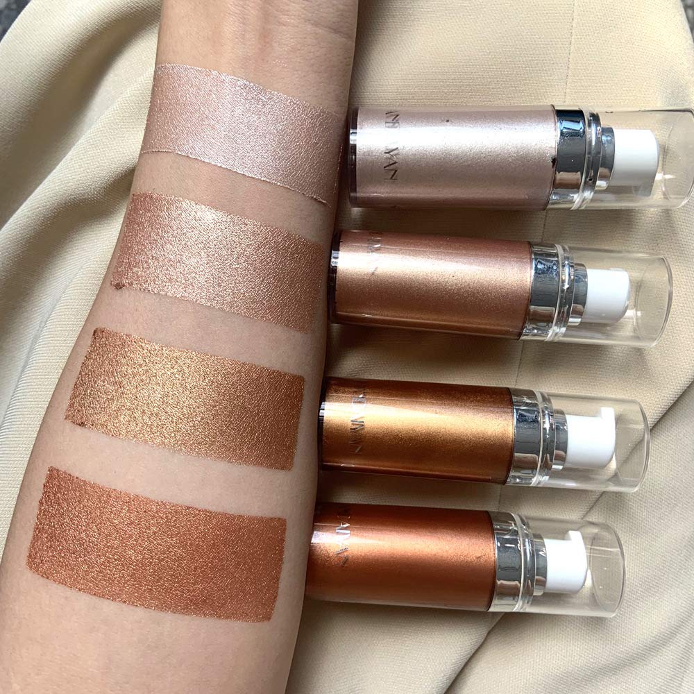 Body Face Luminizer Highlighter Cream Spray Liquid Bronzer Illuminator Glow Glistening Makeup Foundation (#4 Golden Brown)