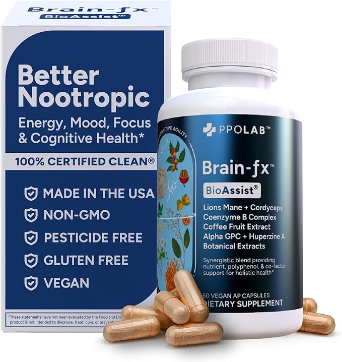 Brain-fx™ Nootropic Brain Energy Memory & Focus Supplement, Lions Mane Extract, L Theanine, Methyl B12 5MTHF B Complex, Alpha GPC Choline, Bacopa Monnieri, Ginseng, Cordyceps, Huperzine A BDNF Factor