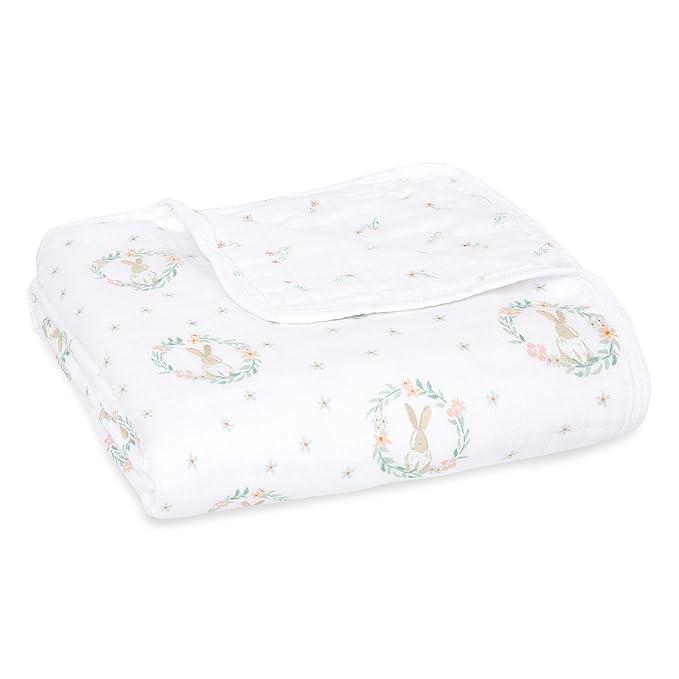 aden + anais Essentials Dream Blanket, Muslin Baby Blankets for Girls & Boys, Ideal Lightweight Newborn Nursery & Crib Blanket, Blushing Bunnies